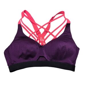 Victoria Sport Strappy Sports Bra Plum Purple Pink Straps Front Cut Out